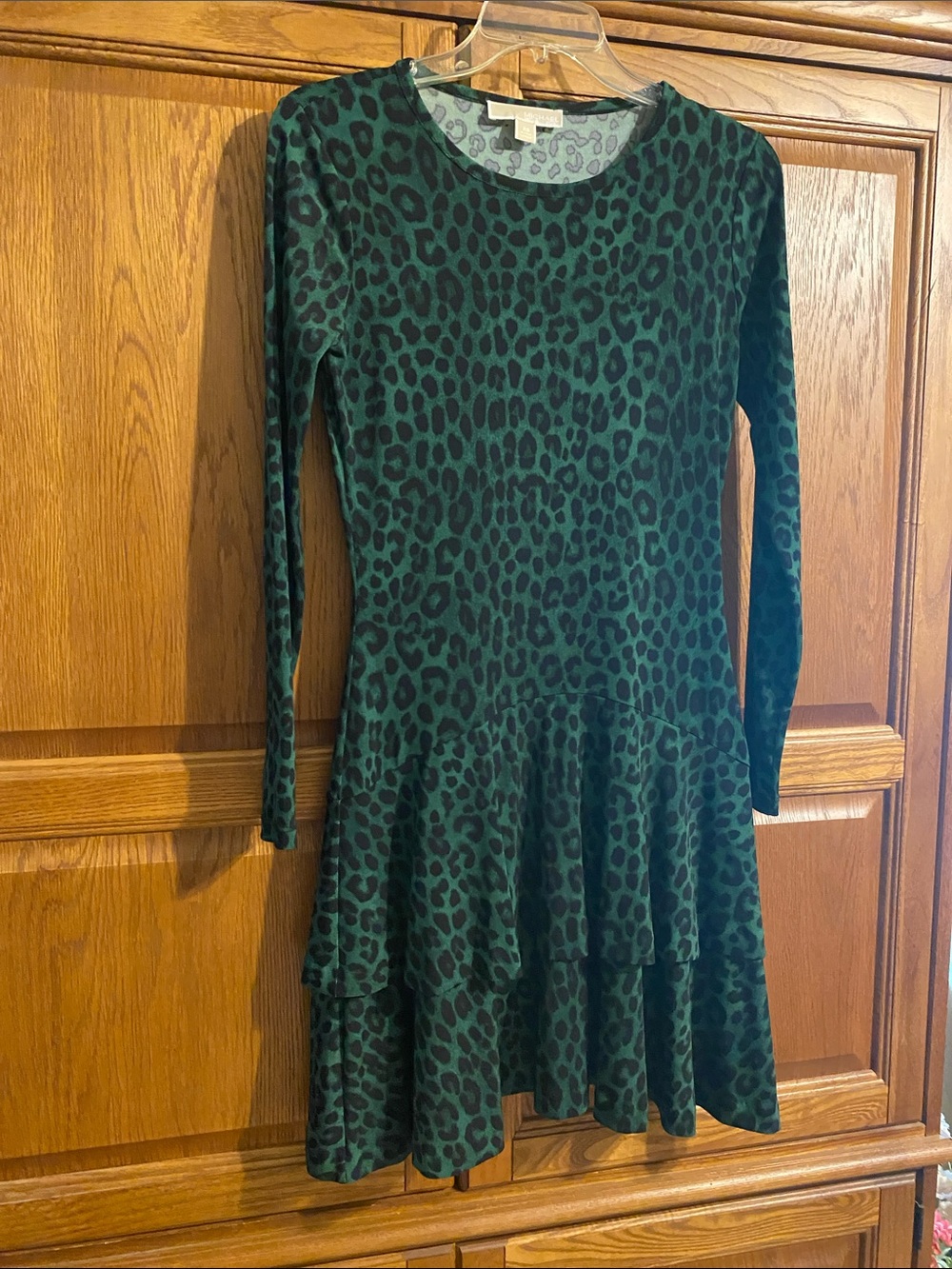 MICHAEL Michael Kors Green and Black Animal-Print Tiered Midi Dress